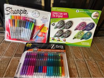 LOT OF BACK TO SCHOOL SUPPLIES SHARPIES, PENS & WHITE OUT TAPE $50 RETAIL