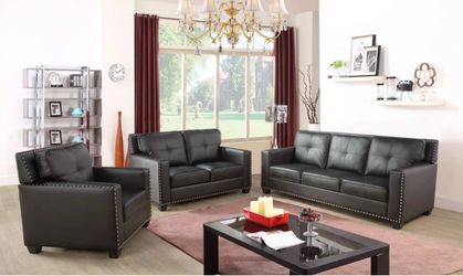 Brand new Black leather three piece couch set