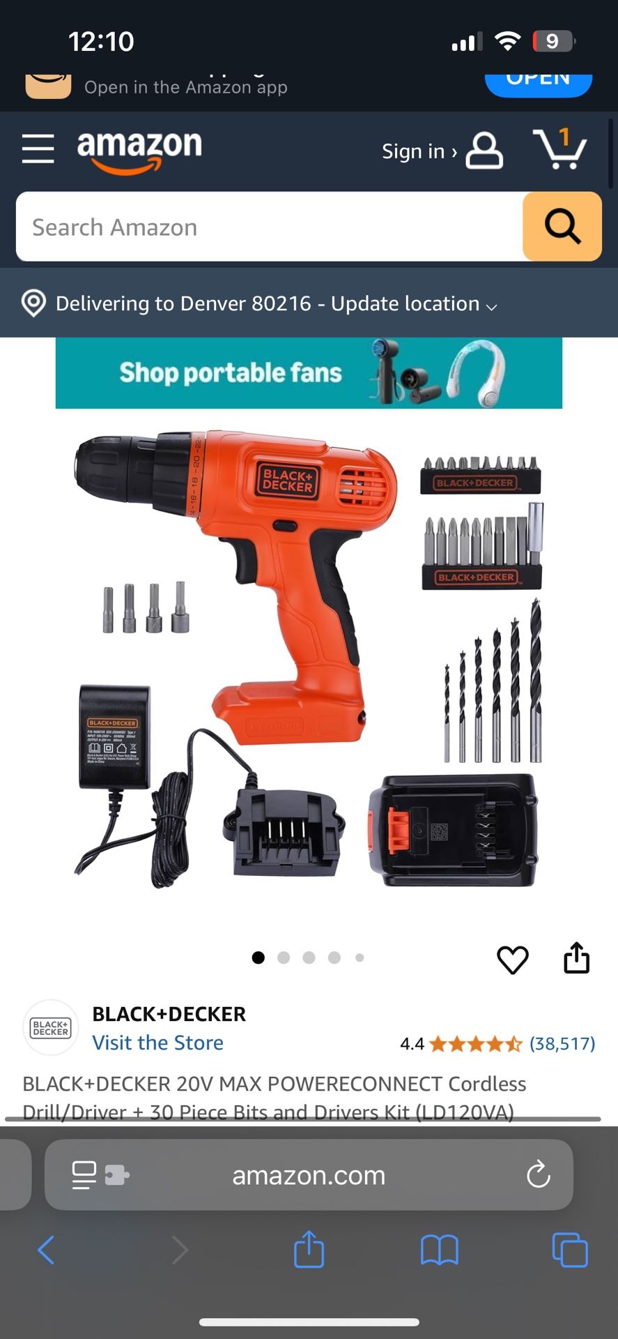 BLACK+DECKER 20V MAX POWERECONNECT Cordless Drill/Driver + 30 Piece Bits and Drivers Kit