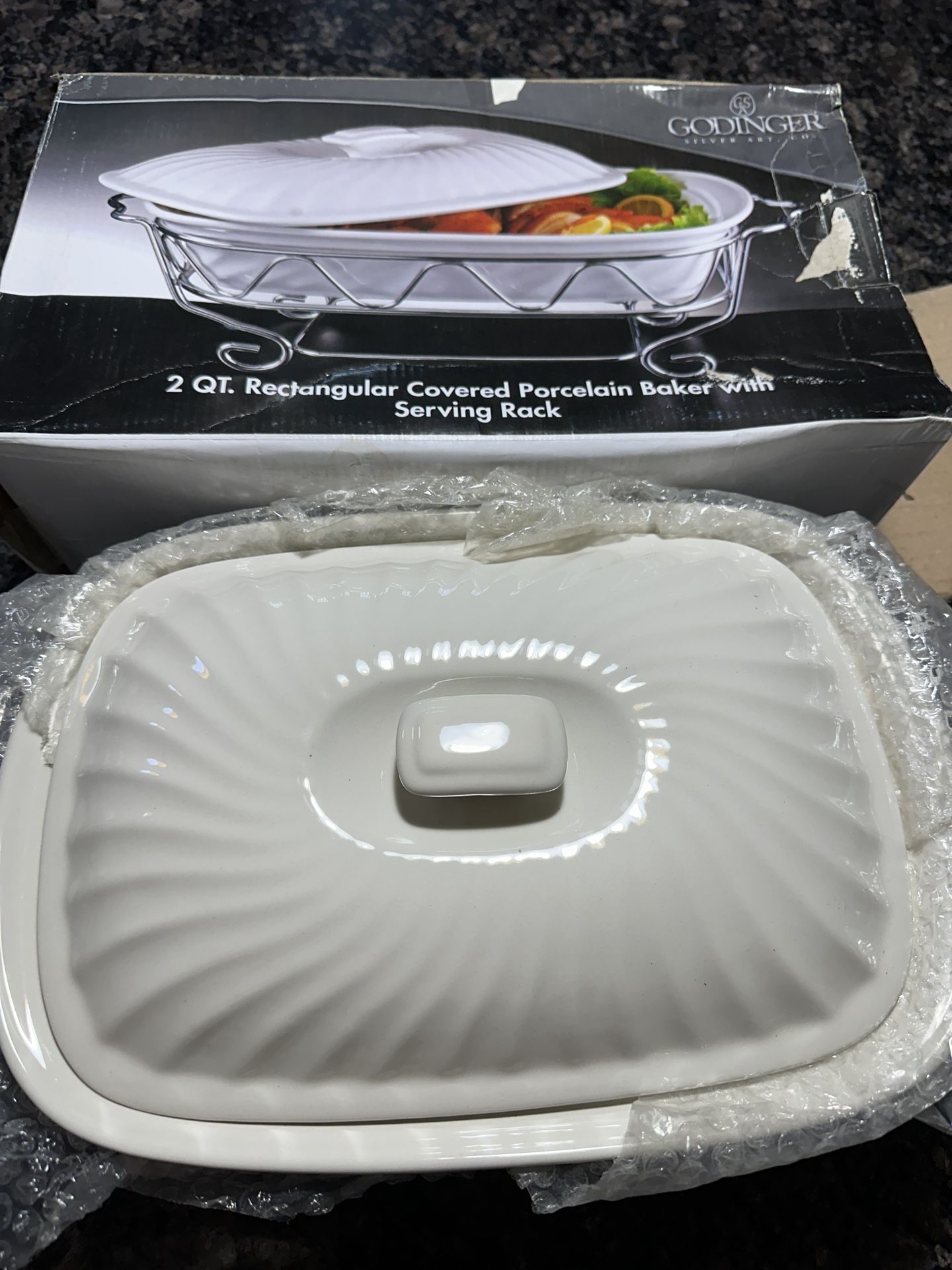 Rectangular Covered Porcelain Baker With Rack