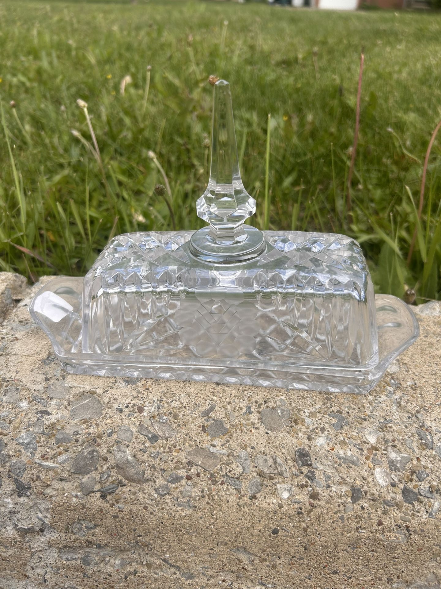FABULOUS VTG HAND CUT LEAD CRYSTAL BUTTER DISH WESTERN GERMANY