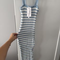 MEROKEETY Women's 2025 Summer Bodycon Midi Dress Vacation Sleeveless Ribbed Knit Striped Sweater Dresse