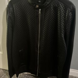 International Concepts Black Bomber Leather Jacket 