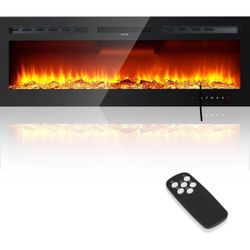 XtremepowerUS 50 in. 5,100 BTU Recessed In-Wall Electric Heater Smokeless Fireplace with 3-Changeable Flame Color and Remote Control