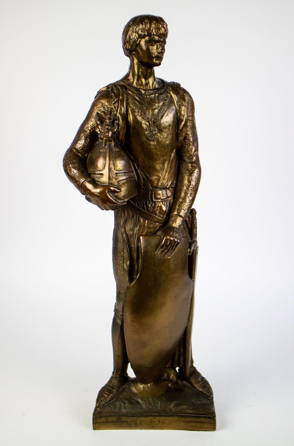 Gilded Statue Of A Knight With Helmet And Shield
