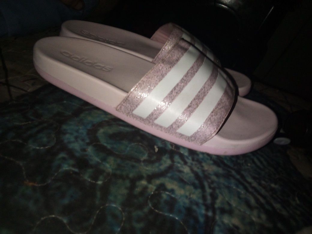 Girls Adidas Slides Size 4 Pink Glitter 