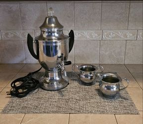 Vintage Art Deco Farberware Chrome Coffee Percolator Urn Set - Complete & Working!