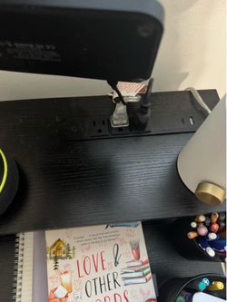 Black Computer Desk with Hutch and Power Outlets