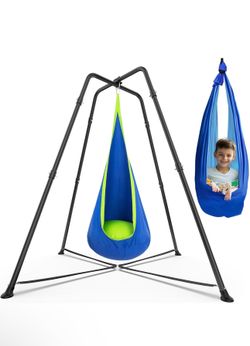 Swing Stand Frame with Sensory Pod Swings and Chair, Sensory Swing Set, X-Shaped Swing Frame, Heavy-Duty Metal Hammock Chair Stand for Adults Indoor a