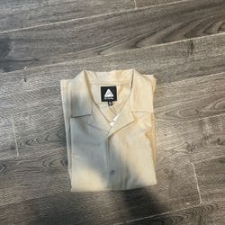 Fly By Nght “Sacred Souls” Beige Button-Up Camp Collar Shirt