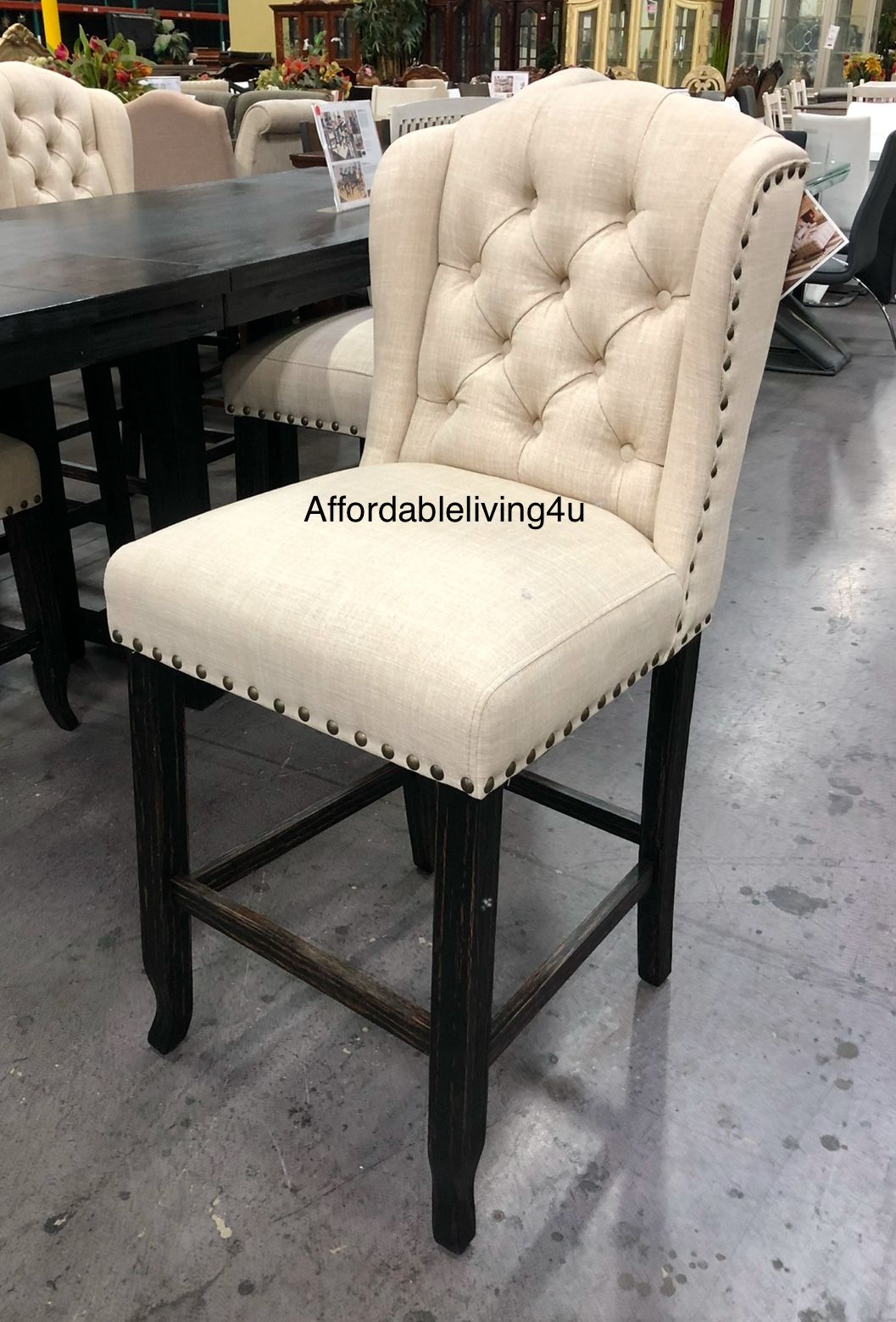 Beige Wingback Counter Ht Chairs Set Of 2 Brand New In Box