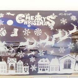 Christmas Santa and Reindeers Window Clings for Glass Windows, Christmas Santa Claus Window Clings Decorations Decals