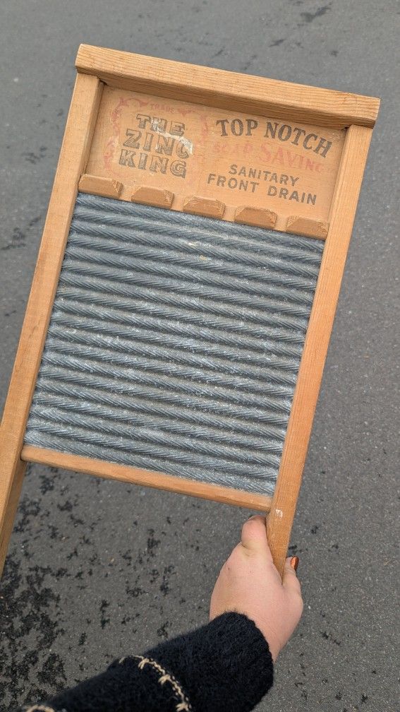 Vintage “Zinc King / Top Notch” Sanitary Front Drain Washboard