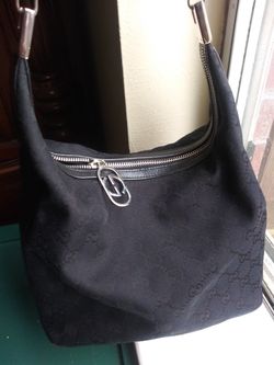 Gucci black GG monogram canvas hobo bag