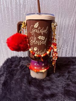 40oz. Grateful Blessed Thankful Brown Tumbler with Charms
