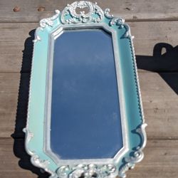 Elegant Aqua Blue Decorative Mirror 8"x15" – Ornate Baroque Style
