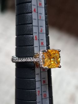 Yellow sapphire sterling silver plated ring size 5.5