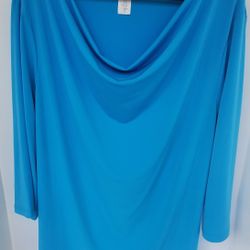 cdw Creative Design Works 90's Size 2X Sky Blue Cowl Neck Blouse 3/4 Sleeve Top
