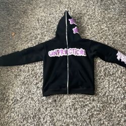 Black And Purple Full Zip Puff Print Hoodie “unpractical “ Design 