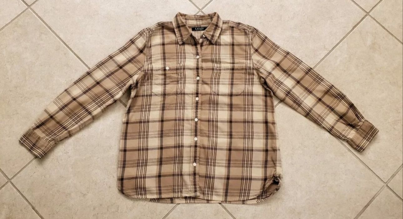 Women’s Lauren Ralph Lauren Plaid Button Shirt Size L Brown