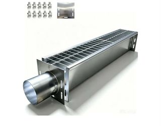304 Stainless Steel Channel Drain with Galvanized Steel Grate, 44.4x5.9x5.5 in Heavy Duty Trench Drain System with Sealing Plate Drain Outlet, Outdoor