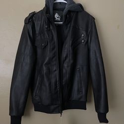 Brand New - Size Small - Black Synthetic Leather Jacket with detachable hoodie