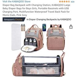 Diaper Bag With Changing Bassinet And USB Charging Port 