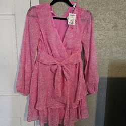 NWT pink ruffle wrap dress