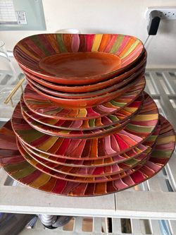 Multicolor Pier1 Stoneware Dinner Plate Set