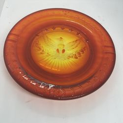 LE Smith Red Amberina Glass Eagle Cigar Ashtray American Star Stripe Vintage MCM