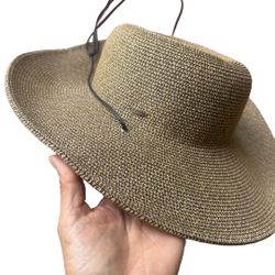 Scala Women's Big Brim Raffia Hat with Leather Chin Cord