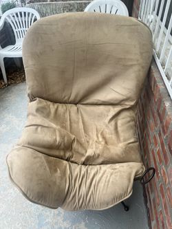 Tan Suede Papasan Chair with Metal Frame