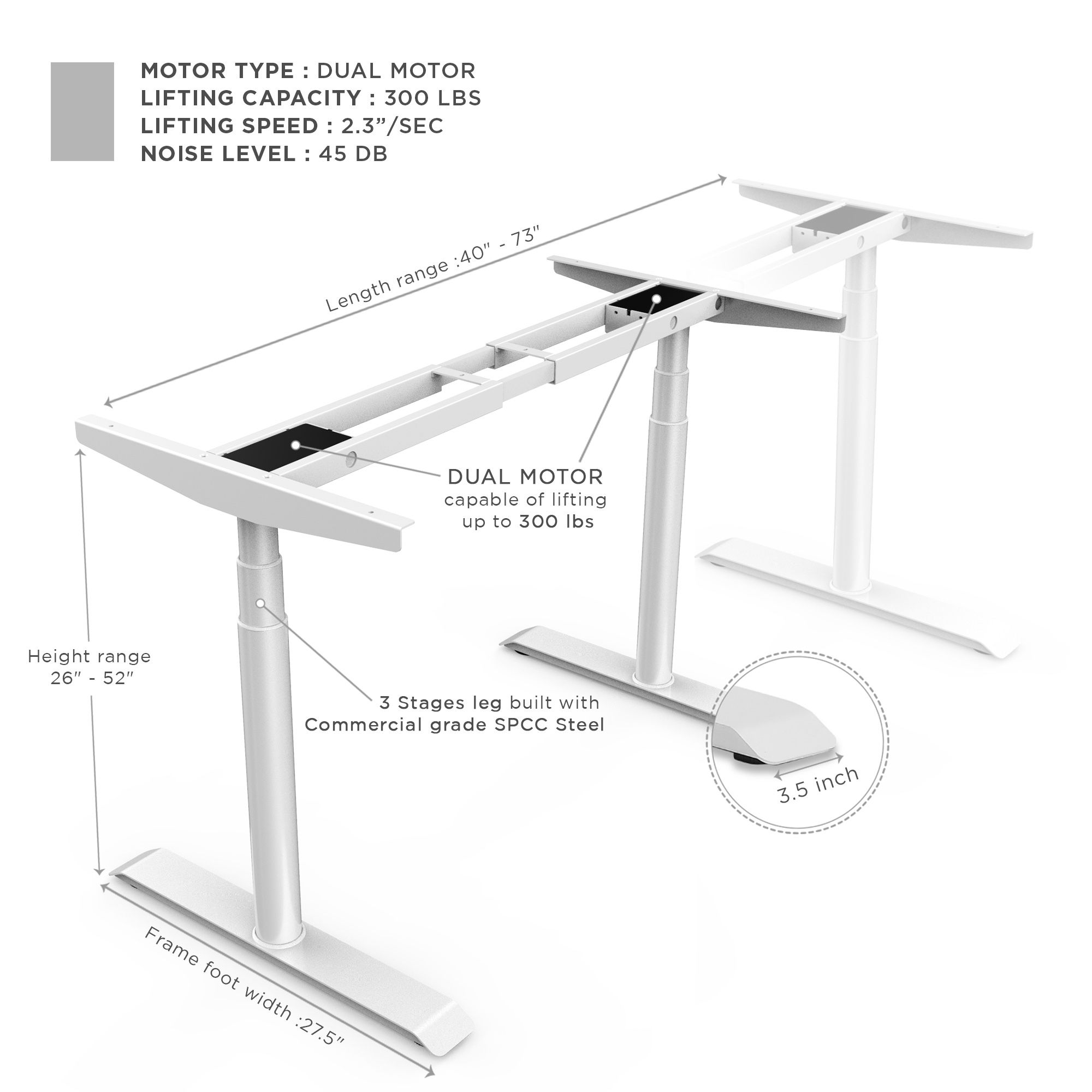 Studione Standing Desk White Frame Only