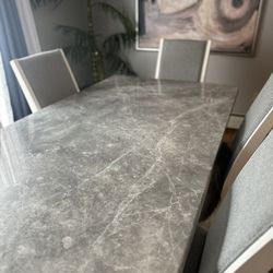 Modern Marble Dining Table with 6 Chairs – Great Condition