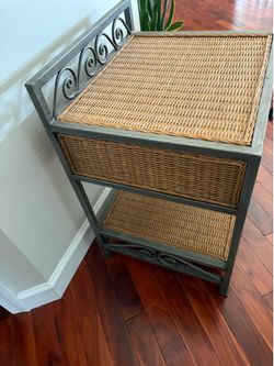 Metal and Wicker Side Table with Storage