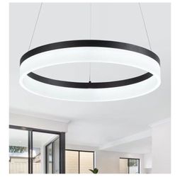 Modern LED Chandelier - Dimmable 19.7" Black Round Pendant Light, Height Adjustable UL-Certified Ceiling Light for Dining Room, Kitchen Island, Living