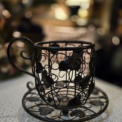 Large Iron And Metal Teacup And Saucer