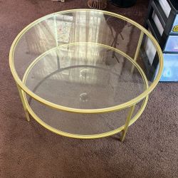 Barley Used, Glass And Brass Cofffee Table