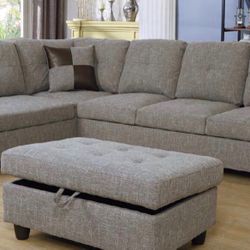 Sectional Couch With Ottoman .  fabric Linen . 