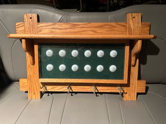 Wooden Golf Ball Display Rack w/Hooks