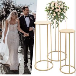 3 Pieces Gold Round Flower Stand, 39 Inch Tall Cylindrical Base Flower Stand Metal Floor Planter, Centerpiece Vase Wayfarer for Wedding Party Party Fl