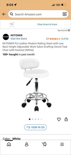 KTONER PU Leather Modern Rolling Stool with Low Back Height Adjustable Work Salon Drafting Swivel Task Chair with Footrest (White