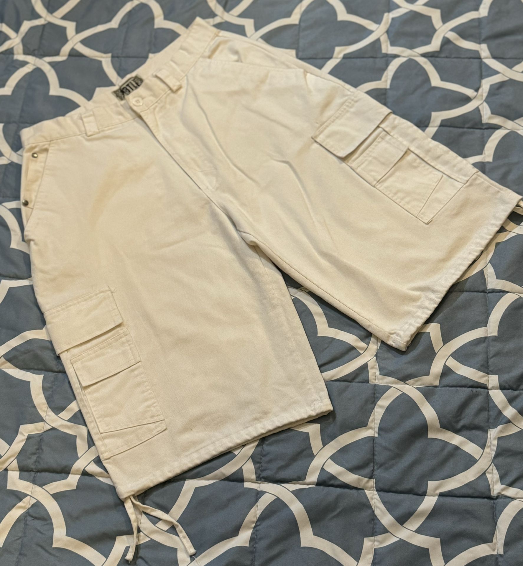BTLU Cargo Shorts Mens 32 White Flat Front Regular Fit Cotton Blend Casual
