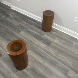 Two Wooden Log End Tables 