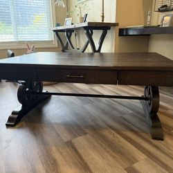 Rustic Solid Wood Coffee Table with Storage Drawer – Urban Home