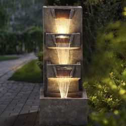 Outdoor Garden Water Fountains with LED Lights Indoor Modern Floor-Standing Fountain for Garden