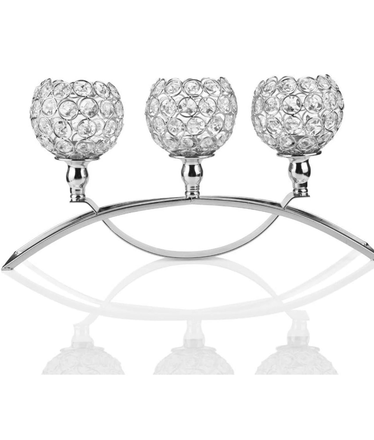 17 Inch SilverCrystal Candle Holders,Three Crystal Candlestick