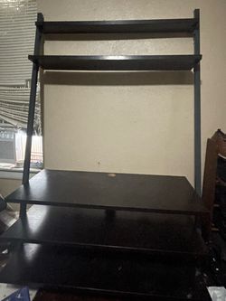 Dark Brown Ladder Desk with Shelves