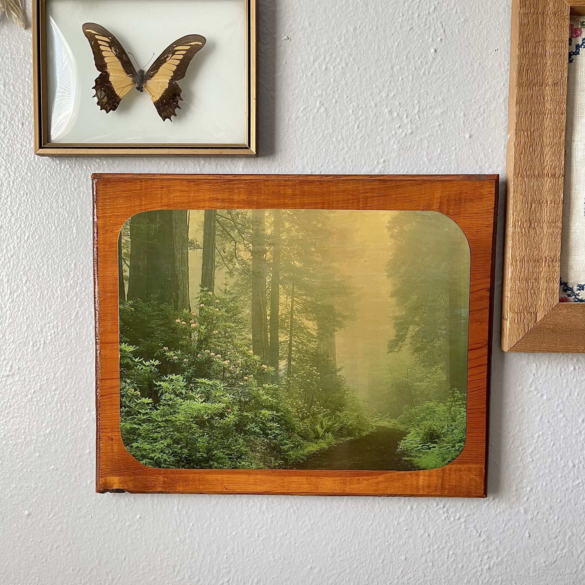 Vintage Handmade Decoupage Solid Wood Wall Decor Forest Art 1980s 