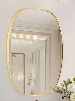 New- Gold - Rounded Rectangular  Oval Wall Mirror- 24 x 36 Inches